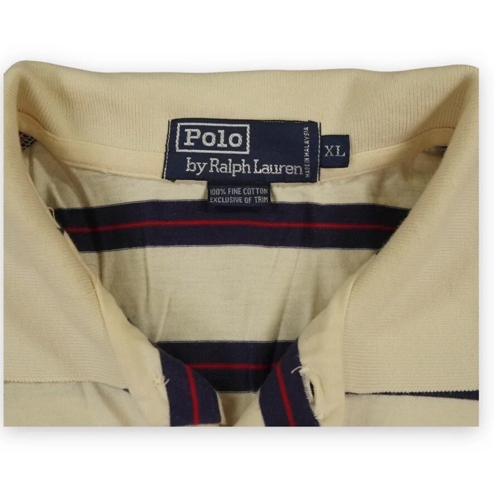 VTG Polo Ralph Lauren Polo Shirt Mens Extra Large White Blue Rugby‎ Striped Y2K